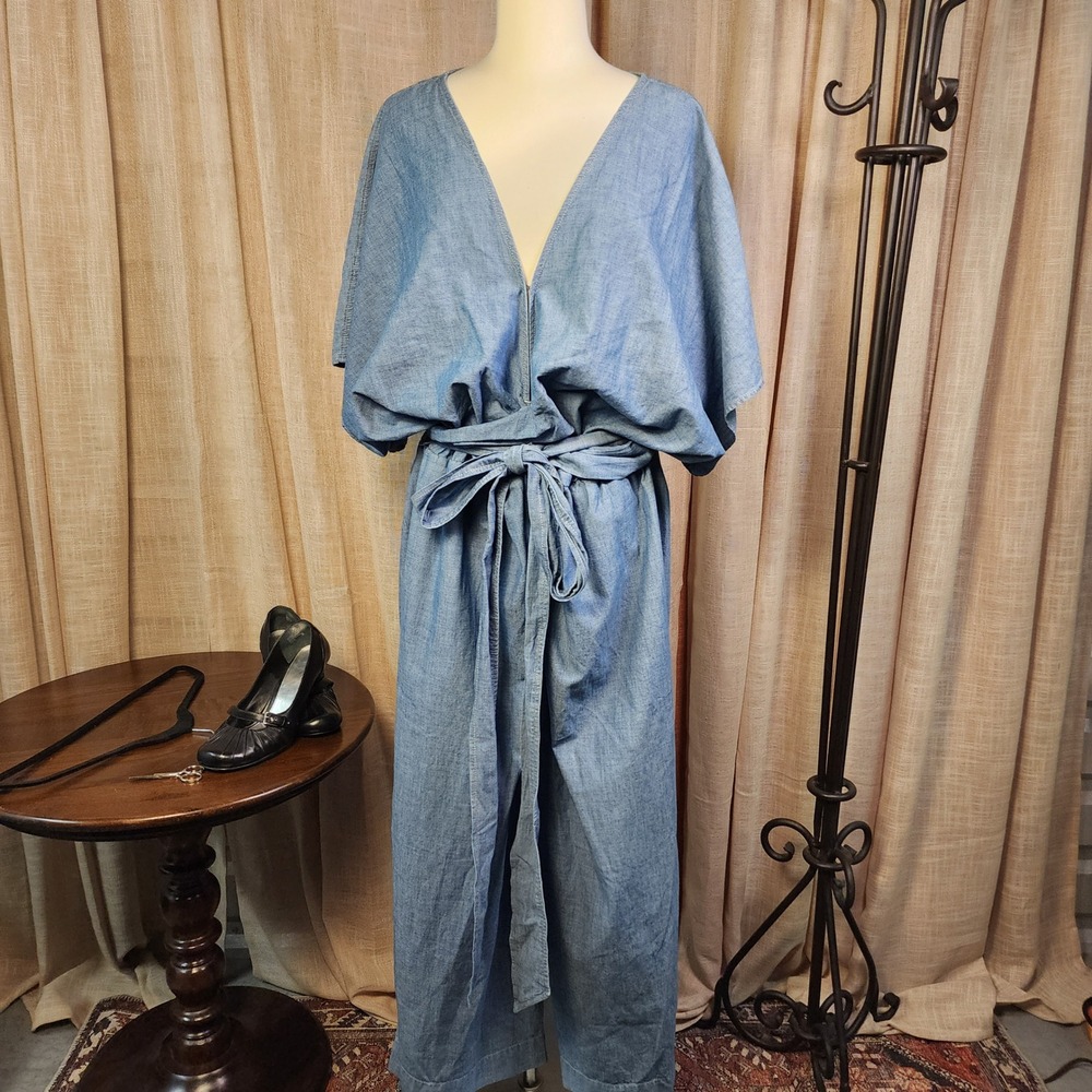 NWT Lauren Ralph Lauren 22W Chambray Wrap Wide Leg Jumpsuit Belted Plus Size